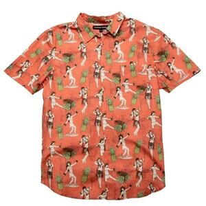 Psycho Tuna 2XL Mens Hawaiian Shirt Hula Girls Peach NWT